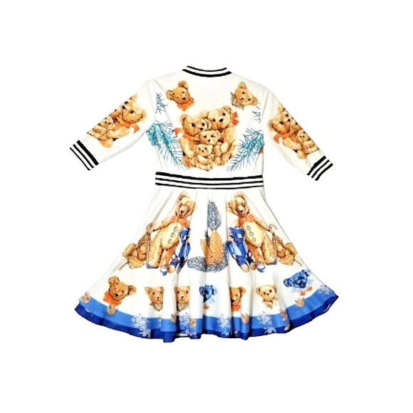 LIANG DIAN YI ZU White Colorful Teddy Bear Skater Shirt Dress Large Knee Length - Picture 10 of 11